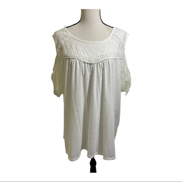 EST 1946 cold Shoulder lace blouse keyhole back. Cream plus size 22/24W. - Picture 9 of 10